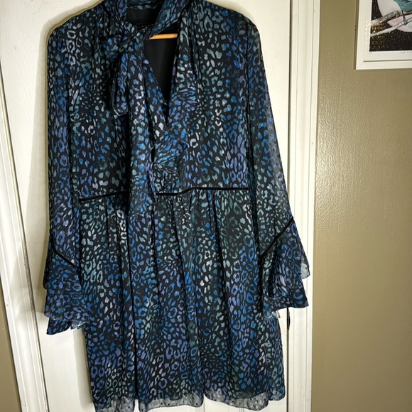 Laundry by Shelli Segal Black Blue Leopard Print Dress Size 10 - Picture 1 of 9